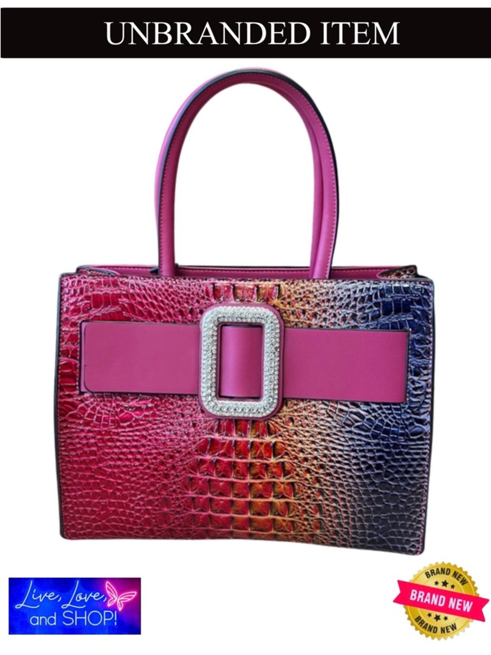 PURSE: Pink Ombre Croc-Embossed Tote with Rhinestone Buckle, NWOT